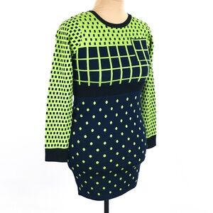 Wool Bodycon Sweater Dress Lime Green Blue